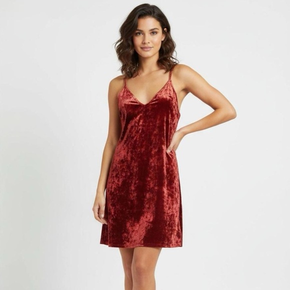 Revolve Privacy Please Raymore velvet Mini Dress Crushed Red Rust Size Small - Picture 1 of 16